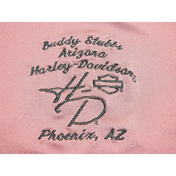 Harley Davidson Women Scoop Neck Rose Colored Shirt Ruched Sz XL Buddy Stubbs Az - Picture 5 of 11
